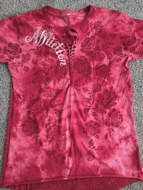 Affliction Women's Lace-Up Rose Tie-Dye Tee - Burgundy